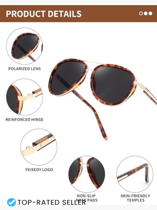 Retro Square Polarized Aviator Sunglasses for Women Men Classic Vintage Style main image 6